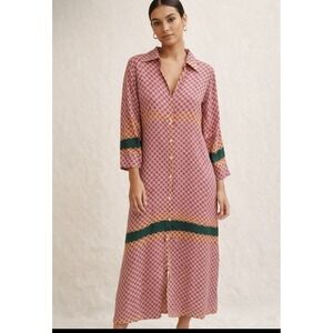 Gold & Silver Paris Long Sleeve Multicolored Geometric Print TunicMaxi Dress Sz1